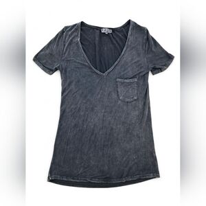POL Black Mineral Wash Deep V-Neck Tee Shirt Women’s Medium Style YES80